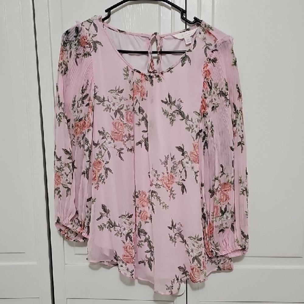 LC Lauren Conrad Pink Ruffled Tie Front Blouse